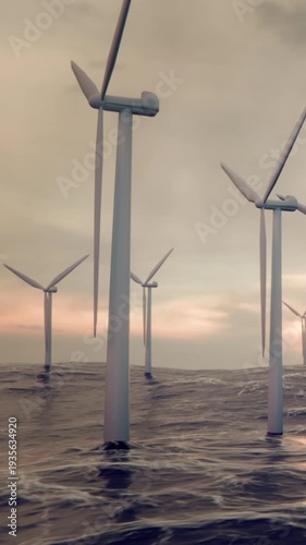 Offshore Wind Farm at Sea – Renewable Energy Turbines Generating Clean Power