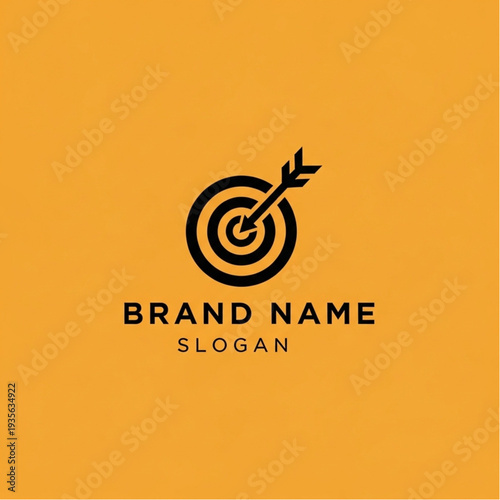 Target Logo Design Template with Brand Name and Slogan on Orange Background.