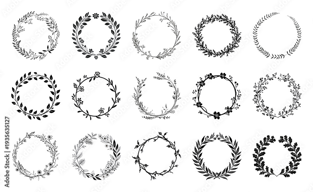 Obraz premium PNG Elegant botanical wreath designs on transparent background