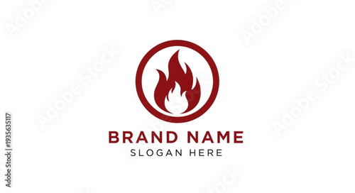 Red Flame Logo Design Template with Brand Name and Slogan Placeholder.