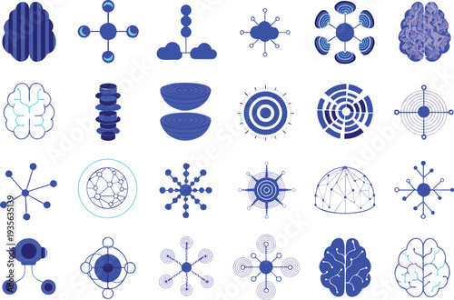 Abstract neural network and technology icons set Vector