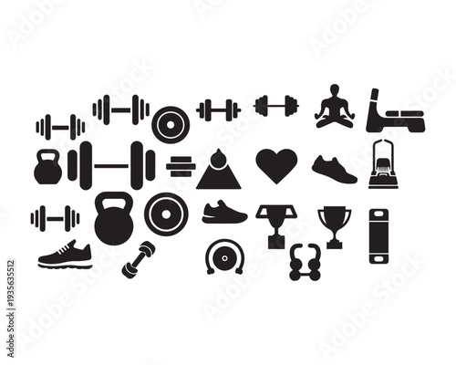 Fitness and Gym Equipment Icons Set Collection Design