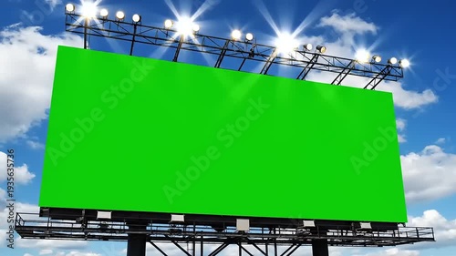 Large Green Billboard with Bright Lights.