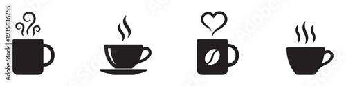 Coffee cup icon set. Cups of coffee tea collection. Hot drink icon. Disposable cup. Cup coffe with steam. Flat style. Vector Illustration. Vector Graphic. EPS 10