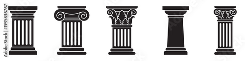 Black column icons. Ancient columns vector icon set. Vector black column icons set on white background. Vector Illustration. EPS 10