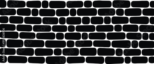 Minimalist black and white cobblestone pattern featuring irregular brick shapes and textured stone wall elements ideal for architectural backgrounds rustic construction themes and creative graphic des