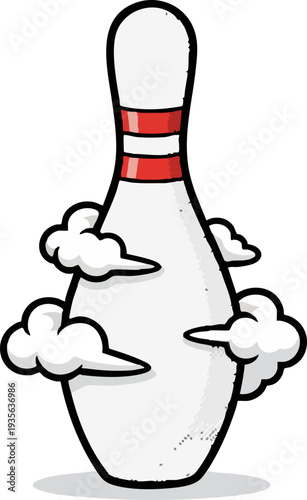 Bowling Pin with Floating Clouds Graphic Design Element