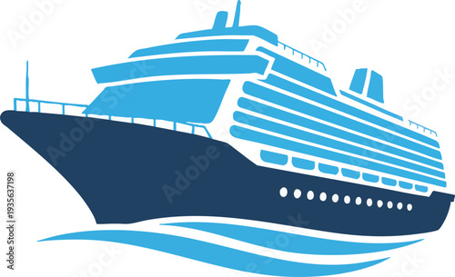 Blue Cruise Ship Icon for Travel, Vacation, and Tourism