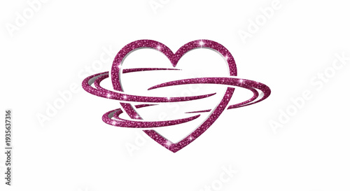 Pink glitter heart with swirling lines and sparkle accents