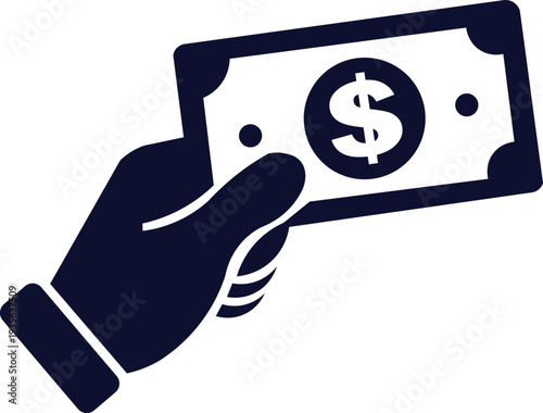 Hand holding dollar banknote icon representing payment transaction, cash money transfer, financial investment, business finance and banking concept vector illustration