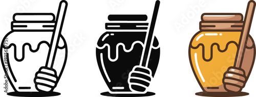 simple vector of honey dripping from dipper into jar