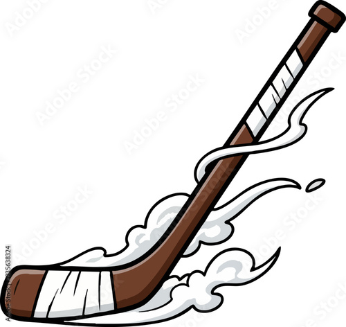 Dynamic Cartoon Hockey Stick with Smoke Effect Illustration
