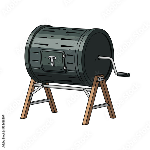 Traditional Barrel Drum for Cooking or Farming on Wooden Stand