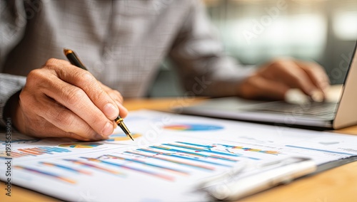 Person analyzing financial charts with laptop