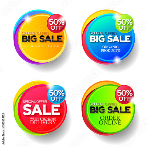 Set of vector color stickers for discounts and sales.