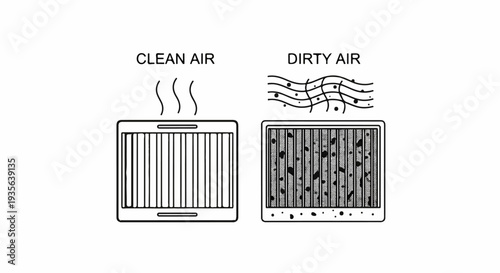 Comparison illustration of a clean air filter versus a dirty one