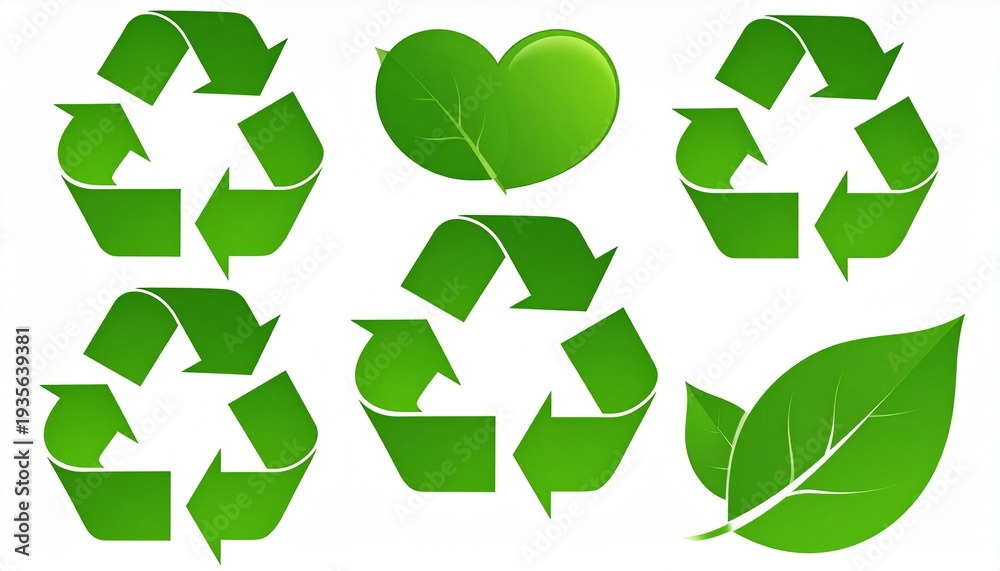 Obraz premium Eco Recycling Symbols with Heart and Leaves – Sustainability Visual for Editorial, Lifestyle, or Green Branding Themes