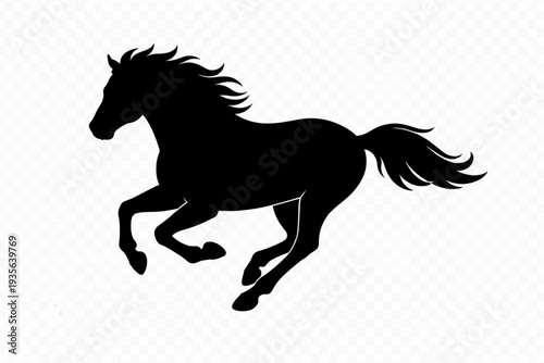 Dynamic Galloping Horse Silhouette Vector – Majestic Black Stallion Running with Flowing Mane & Tail. Ideal for Logos, T-Shirts, Equestrian Designs, Sports, and Freedom Concepts.