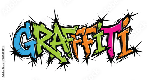 Colorful graffiti lettering mural with bold cartoon style.