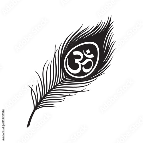 Hindu Om Symbol on Morpankh - Krishna Devotional Peacock Art vector