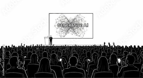 Speaker addresses crowd at Generative AI conference, audience engages