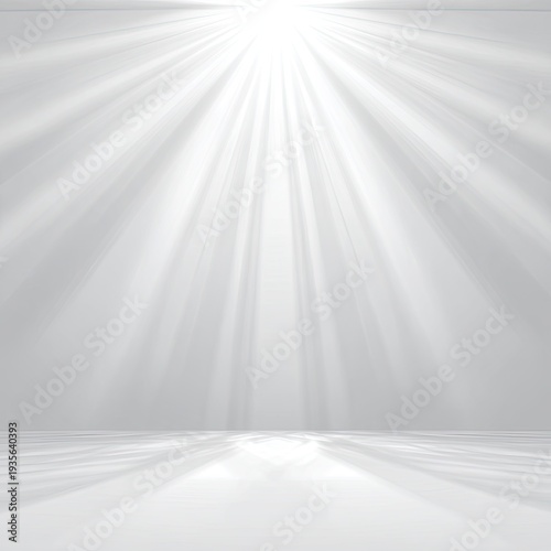 Light radiating from a central point casting bright rays. Simple white background