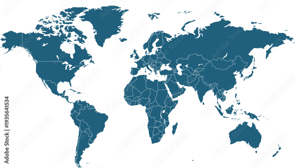Obraz premium World map. Blue modern vector map. Silhouette map
