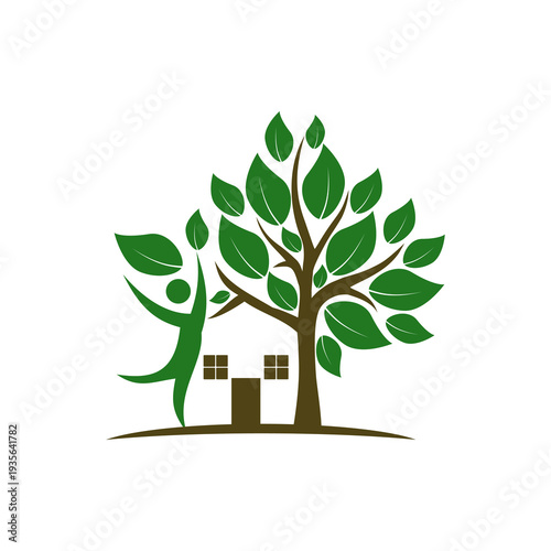 Green house logo. Eco house icon isolated on white background