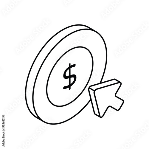 Dollar Coin Targeted by Mouse Cursor Arrow.