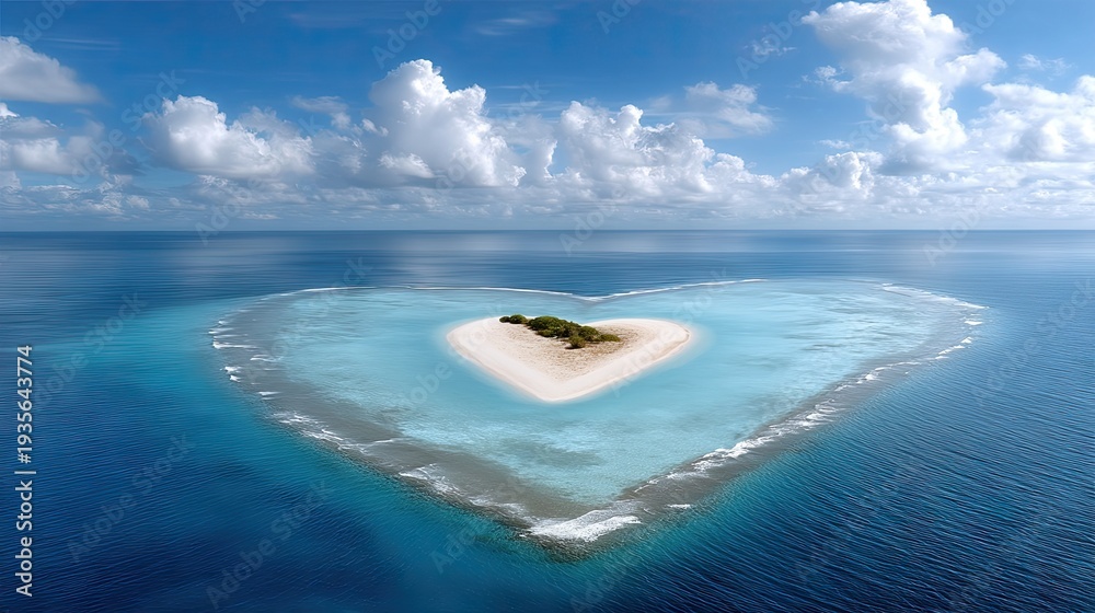 Fototapeta premium Stunning aerial view of heart-shaped tropical island in Maldives for travel or celebration