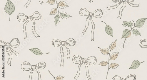 Elegant bows and leaves pattern on cream background perfect for design and decoration inspiration