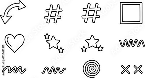 A collection of various line art symbols and icons