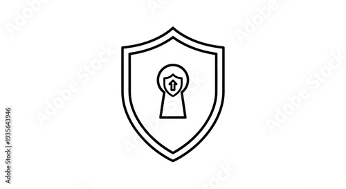 Cyber Security Shield Icon with Keyhole Symbol Data Protection and Privacy Concept Line Vector Illustration