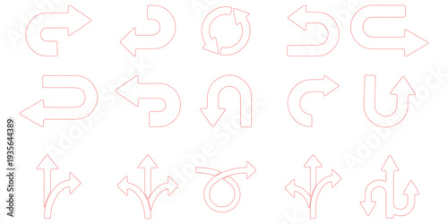 Road traffic direction arrows flat set. You-turn, left, right, two way, three way transportation direction arrow symbol. decision icon vector Trafic way icon