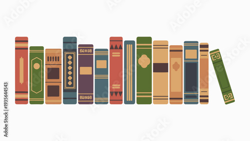 A collection of colorful books arranged on a shelf viewed from the front