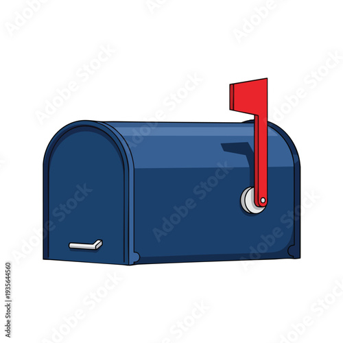 Classic Blue Metal Mailbox with Red Flag for Postal Deliveries