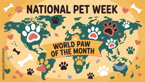 Celebrating National Pet Week with a global World Paw of the Month map illustration