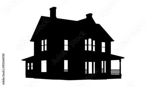 Silhouette of a traditional two story suburban family house with porch