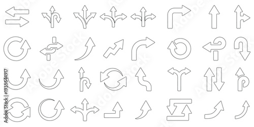 Road traffic direction arrows flat set. You-turn, left, right, two way, three way transportation direction arrow symbol. decision icon vector Trafic way icon