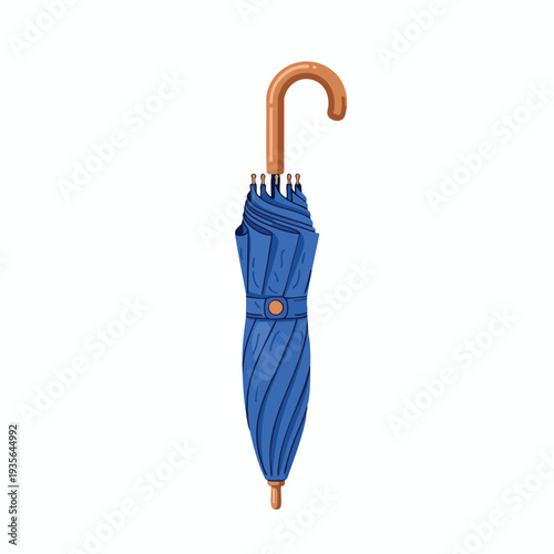 Stylish Blue Umbrella with Wooden Handle for Rainy Days