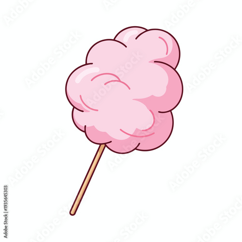 Sweet and Fluffy Pink Cotton Candy on a Wooden Stick for Treats and Confections