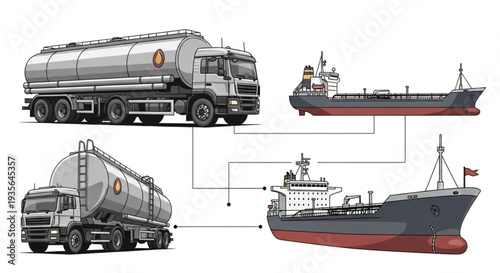 Tanker Trucks and Ships Logistics.