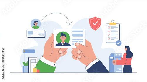 Person holding digital id card with security check and verification process