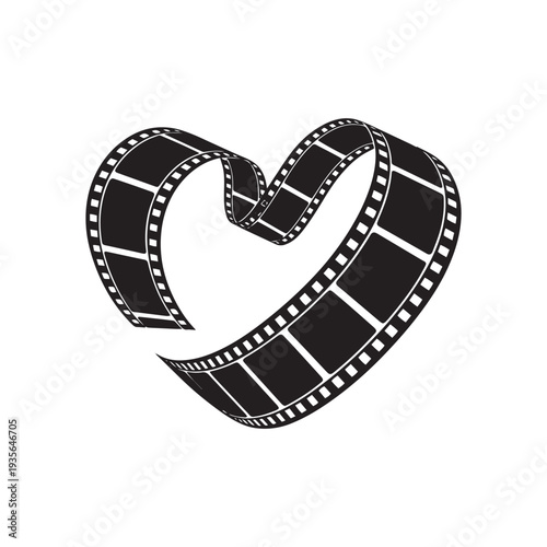 Heart shape made from black film strip showing creative abstract design element for romantic drama or love story themes on light background