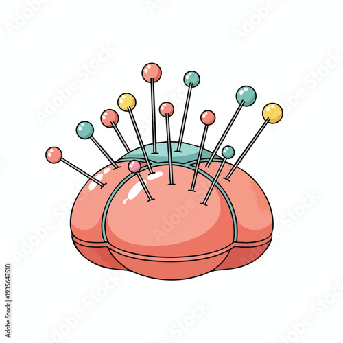 Close up of a Pin Cushion with Colorful Sewing Pins for Crafting and Sewing Projects