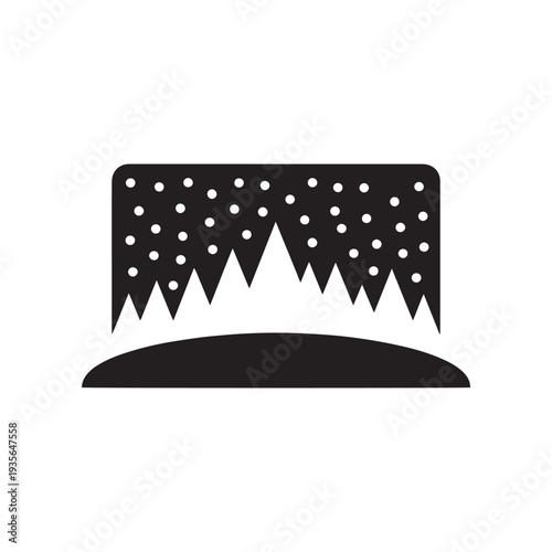 Winter landscape vector icon featuring snow-covered mountain peaks under a starlit sky, capturing beauty of natural environment and chilly weather conditions
