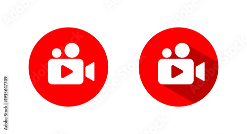 Video camera play icon with long shadow. Movie recorder symbol. Media recording symbol