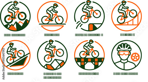Set of 8 Mountain Biking Icons Vector