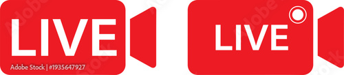 Red live streaming icons for social media and online broadcast