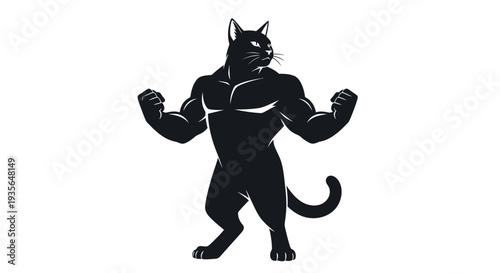 Strong cat illustration with muscular build and determined pose on white background
